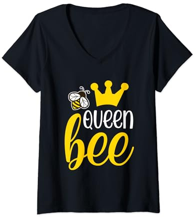 Donna Queen Bee Abito Da Ape Regina Crown Apicoltura Maglietta con Collo a V