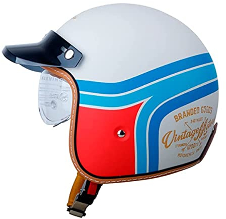 Retro Motorrad Halbhelme Motorradhelm Für Herren Damen DOT/ECE-Zertifizierung Jethelm Halbschalenhelm Braincap Mit Visier Moped Scooter Erwachsene Offenem Helm Roller-Helm 1,M:57-58CM