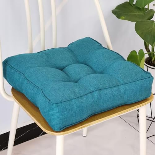 Sitzkissen Stuhlkissen 50x50x9cm für Indoor und Outdoor aus Baumwolle Dicke Polsterung Steppkissen/Bodenkissen, Stuhl Sitzpolster Passt für Haus, Garten, Büro und Autositze,Blau