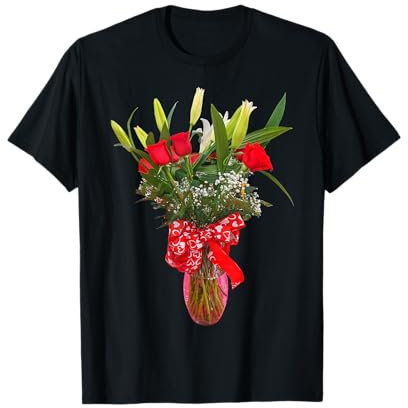 Weiße Lilien Blumen rote Rosen Blumenstrauß Vase Formen Mania T-Shirt