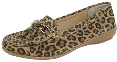 Jo & Joe Love Leather Nautical Womens Flat Shoes Leopard 7 UK
