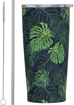 CHASOEA Tropical Leaves Tumbler 20oz Green Leaf Stainless Steel Insulated Tumblers with Lid and Straw Monstera Leaf Travel Coffee Mug Tea Wine Cups Water Bottle Gifts for Women Plant Lover