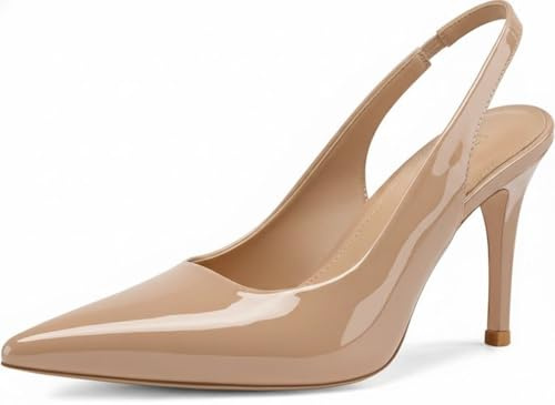 Nude Slingback Heels for Women Pointed Toe Stiletto Heels Closed Toe Pumps Slip on High Heels 2.95 inch Dress Pumps 5