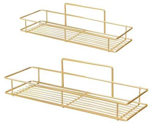 ARFUKA 2 Stück Duschablage Ohne Bohren Duschregal Duschablage Badezimmer Organizer Selbstklebender Badezimmerregal Wandregal Hängeregal Schweberagel Gold
