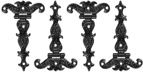 sourcing map 3.5 Inch Door Tee Hinge, 4Pcs T-Strap Hinges Retro Decorative Hinge for Wooden Fences Yard Doors Barn Gate Wooden Box, Black