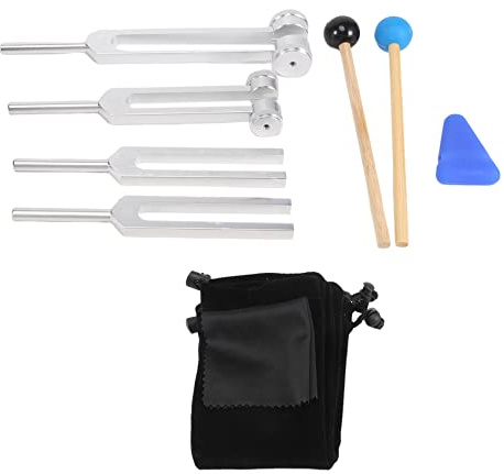 Okeeyseda 4 Packungen Stimmgabel Set (128 Hz, 256 Hz, 512 Hz, 528 Hz) mit Stimmgabelhammer für Klang Klang Vibrationswerkzeuge