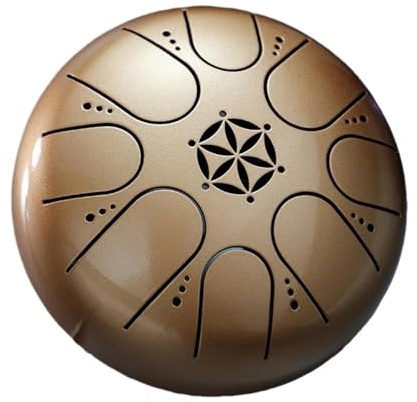 SQSXCKIQ Handpan-Trommeln für Erwachsene, Regentrommelinstrument, 5 Zoll, 8 Töne, Handtrommelinstrument für Anfänger, Stahlzungentrommel, Mini-Handpan-Trommeln mit Trommelstöcken (Gold)