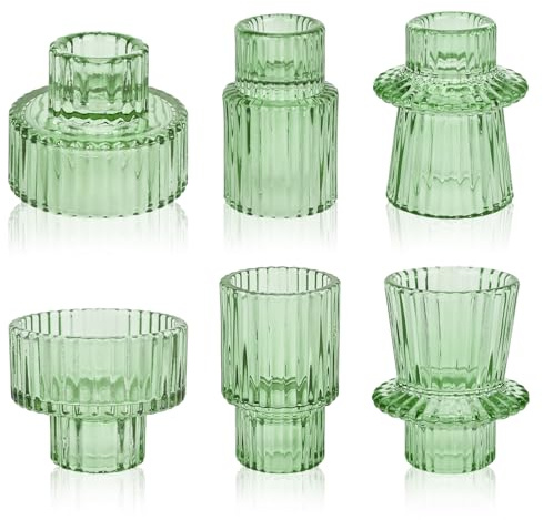 YYTECH 6er Glas Kerzenhalter Kerzenständer, 2 in 1 kerzenständer Glas, kerzenhalter Glas, Teelichthalter Transparent für Stabkerzen und Teelichter, Kristall Kerzenständer Klarglas für Tischdeko