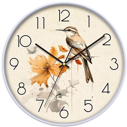 NUOVO 12 Zoll Dekorative Wanduhr mit Vintage-Blumen und Vogel Design, 30 cm Durchmesser, Dekorative Uhr für Küche/Schlafzimmer/Wohnzimmer/Büro