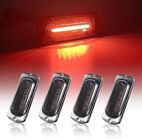 joonnair 4 Feux de position latéraux LED, Feux de position latéraux arrière Noir semi transparent, feux de gabarit pour remorque 12 V/24 V pour caravanes, fourgonnettes, camions (lumière rouge)