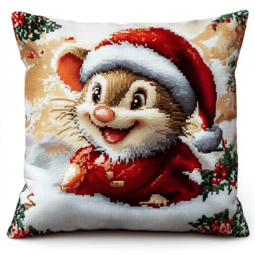 kitphoenix Coussin Point Noué Noël – Kit Crochet à Loquet Complet pour Housse Décorative, Tapis DIY Latch Hook Débutant,43x43 cm -11