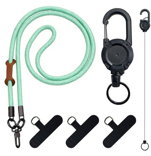 TESGADGETS Anti-Theft Phone Strap, retractable mobile holder with belt clip, phone lanyard with steel wire, for travel, hiking, work and music festivals (Mint Green)