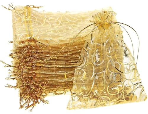 KAHZOR 100 Piezas Bolsitas De Tela Pequeñas, Bolsas Regalo Pequeñas 7X9 Cm, Dorado Bolsas Organza, Bolsitas Con Cordón Para Joyería, Detalles De Boda, Regalos Navidad, Bolsas Decorativas Para Regalos