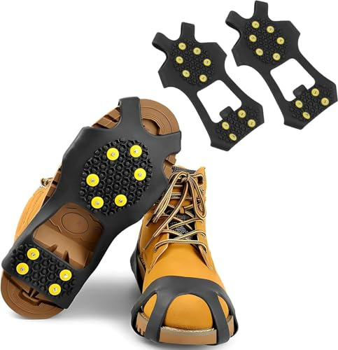 Spikes für Schuhe Winter, Schuhspikes zum überziehen mit Universal Steigeisen 10 Zähne, 2026 Mächtig Spikes Schuhe, für Schuhe Winter, für Wandern Outdoor, für Damen und Herren