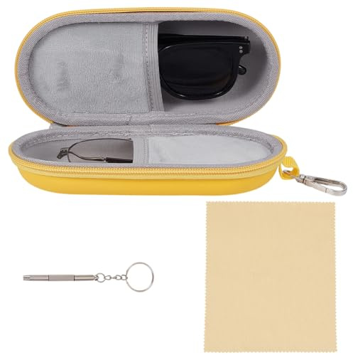 CREATCABIN Étui Double pour Lunettes Vue et Soleil avec Fermeture Éclair Boîte Rangement pour Plusieurs Paires Lunettes Support Portable et Kit Tournevis pour Voyages 18.7x8.8x5.3cm Jaune