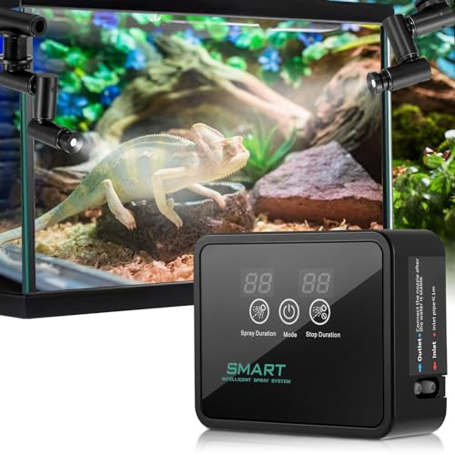 VeftBltrem Beregnungsanlage Terrarium mit Timer, Terrarium Vernebler Luftbefeuchter mit 360° Sprühdüsen, Automatisches Benebelungssystem für Reptilien, Amphibien und Pflanzen, Einstellbare Nebelanlage