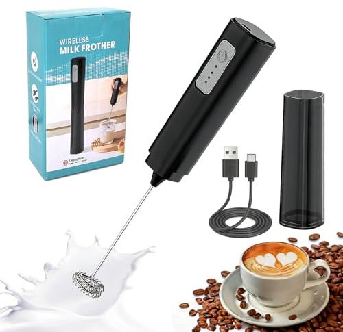 Espumador de Leche Eléctrico mini batidora 3 Velocidades USB-C Recargable 11000 RPM Batidor de Acero Inoxidable, para Cappuccino, Latte, Matcha, Café, Chocolate Caliente, Portátil y Fácil de Limpiar