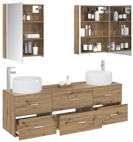 vidaXL Badrumsmöbelset 5 st Artisan-ek Konstruerat trä och glas