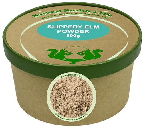 Natural Health 4 Life 100% Pure Inner Bark Slippery Elm Powder – Supports Gut Health, Gluten-Free, Vegan, Mild Sweet Flavour, Suitable for All Ages – 250g Slippery Elm Powder Tub & Scoop