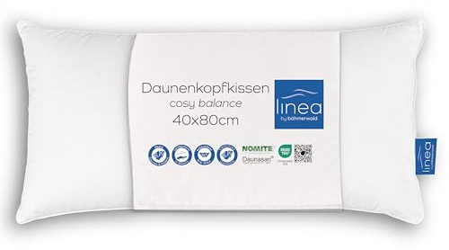 LINEA by böhmerwald Cosy - Almohada de Calidad Media, 40 x 80 cm, 70% Pluma de Clase 1 y 30% plumón Nuevo Suave, Apta para alérgicos, Lavable a 60 °C, Fabricada en Alemania