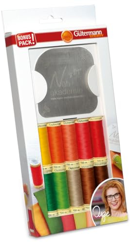 Gütermann creativ Nähfaden-Set mit 10 Spulen Allesnäher 100 m in Inges Lieblingsfarben + eine Zeichen- und Bügelschablone, Mehrfabig