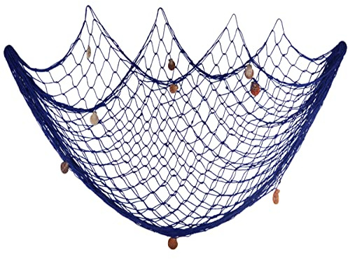 Fangoo Red de Pesca Decoración de Pared con Conchas Marinas de Colores Naturales Red de Pesca con temática de Playa Colgante de Pared para Pared de Fiesta Decoración del hogar,200 cm x 150 cm(Azul)