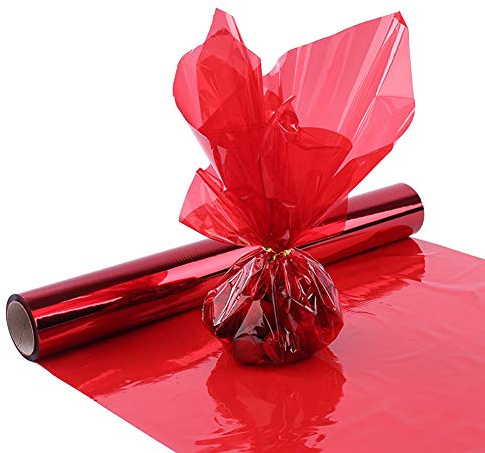 JIHUOO Rot Klare Cellophan Folie Rolle Zellophanfolie Geschenkpapier Geschenkfolie für Geschenkverpackung