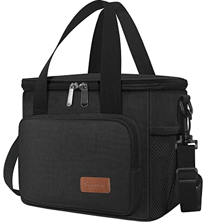 Femuar Reusable Lunch Box for Men/Women - Insulated Lunch Bag Leakproof Lunchbox for Work Office Picnic Beach - Freezable Lunch Cooler Bag with Adjustable Shoulder Strap - Black
