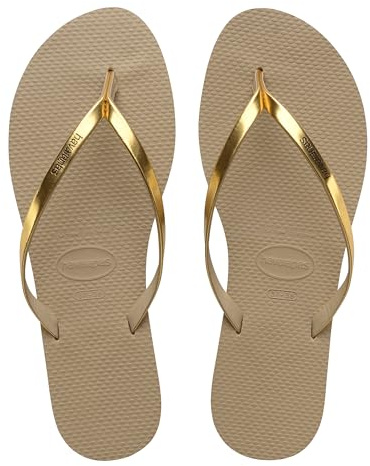 Havaianas You Bequeme, stylische und vielseitige Sandalen, Dünne Riemen Finish, Kleiner Absatz, für Damen, Golden Sand Metallic, 33/34 EU
