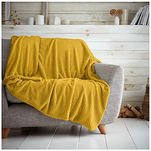 GC GAVENO CAVAILIA 651468 - Coperta per divano e letto, con motivo popcorn a nido d'ape, facile da pulire, super morbida e calda, 200 x 240, colore: ocra