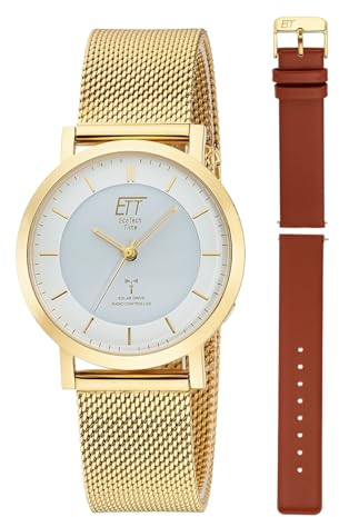 ETT Eco Tech Time Funk Solar Damen Uhr Analog mit Edelstahl,Leder Armband ELS-11619-11MS