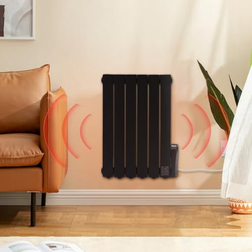 BTGGG 900W Electric Oil Filled Radiators Wall Mounted Electric Heater 5 Fins Energy Efficient Electric Radiators with 7 Days/24H Timer and Thermostat,LED Display & Safe Lock for Home Use,Black