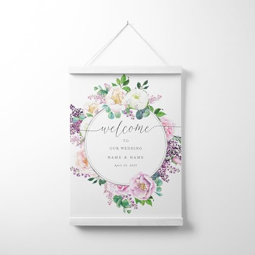 Personalisierbares Willkommensschild – Minimal und schick, dunkelschwarz, Hochzeits-Willkommens-Schild, personalisiertes Leinwand-Schild zum Aufhängen für Hochzeiten, Jubiläen und besondere Anlässe