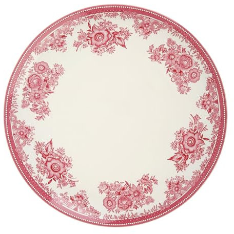 GENEVIEVE LETHU 539248 - Plato llano de piedra arenisca blanca y rosa, 27,5 cm de diámetro, colección de tela de primavera, plato de gres con encanto clásico, decoración floral delicada