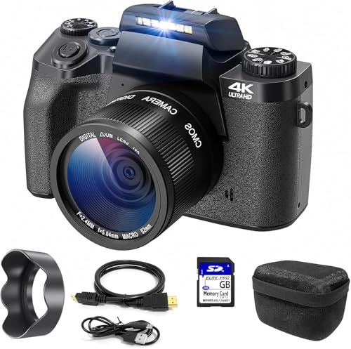 Cámara Digital 4K, CCN 64MP Cámara de Fotos con Pantalla táctil de 3.0 , 16X Zoom Digital Cámara compacta con función WiFi, con Bolsa de cámara, Capucha, 32GB TF Card, Negro