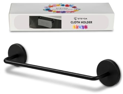 STEYDA Black Steel Dish Cloth Rail for Kitchen, Towel Holder for All Types of Sinks and Flat Smooth Surfaces
