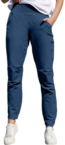 Boyzn Pantalon de golf léger pour femme avec taille élastique et taille haute, avec protection solaire UPF 50+, bleu marine, 3XL