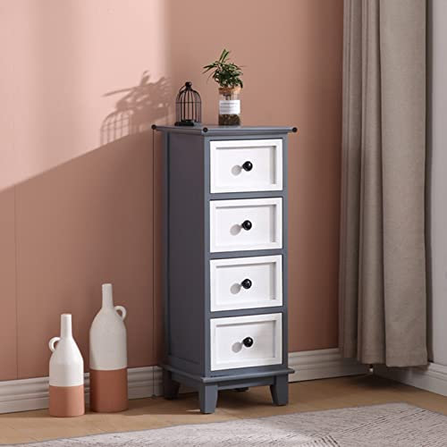 Retro sängbord i massivt trä med 4 smala lådor, enkelt och elegant hörnbyrå för organisering