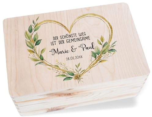 Holzkiste Erinnerungsbox - Holzbox Der schönste Weg ist der gemeinsame mit Name Datum I Persönliche Geschenke zur Hochzeit I Hochzeitsgeschenk Brautpaar Geschenkbox - 30x20x14 cm - Holz