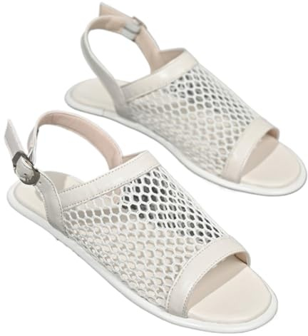 Women's Fashionable Solid Color Hollow Out Design Mary Jane Slingback Shoes, Flats Sandals, Casual Comfy Ballerina Summer, Lightweight Breathable for Girl, Ballet Mesh Barefoot Sneakerina Plus Size (White,9)