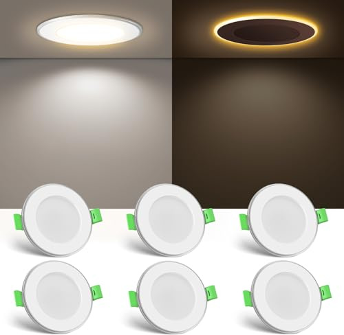 ALUSSO LED Einbaustrahler 230V mit Nachtlichtfunktion, 4/6/8 W LED Spot, 3000K/4000K/6500K Dimmbar, Ultra Flach IP44 Deckenspots, 68–75 mm für Badezimmer Wohnzimmer Schlafzimmer, 6er Set