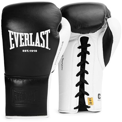 Everlast Powerlock OG Pro Fight 12oz Black/White Lace-Up Gloves for Bags & Competition, Advanced Foam, Ergonomic Grip - Authentic Everlast