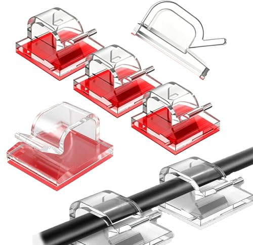 50 Stück Kabelhalter Selbstklebend, Kabelführung Organizer Kabelclips,Kabel Management Clips Indoor & Outdoor,für TV, PC, Laptop Ethernet Kabel Desktop - Transparent