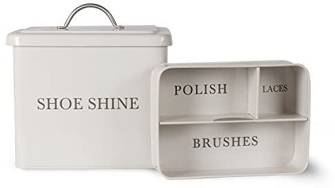 Garden Trading Shoe Shine Box | Crafted in Powder Coated Steel | Designed With Removable Tray With Three Compartments | H25 X W24 X D19cm | Shoe Cleaning Box