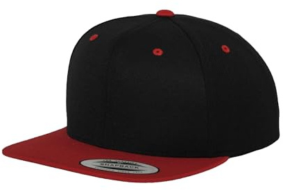 Flexfit Yupoong Unisex Berretto Classic Snapback 2-Tone Cappello, Bi-Colore Blanko Cappello con Dritta Ombrello, Taglia Unica Taglia Unica per Uomo e Donne - Nero/Rosso, One Size
