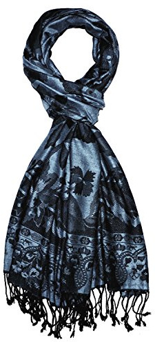 Lorenzo Cana Marken Herren Schal Schaltuch Naturfaser opulentes Muster in harmonischen blau schwarz Farben mit Fransen 70 cm x 200 cm - 7833311