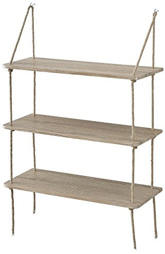 [en.casa] 3-Fach Hängeregal 'Arensburg' mit Seilaufhängung in Holz-Optik - 60 x 23,5 cm
