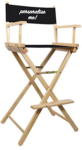 Professional Premium Tall Directors/Make-up/Cosmetic Chair (Natural Wood Frame) (Black Canvas) - FREE PERSONALISATION - Customised, Solid Wood, Gift for her, made from FSC wood