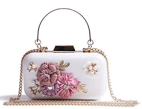 EVEOUT Blumenperle Perlen Hochzeit Handtasche für Bräute Damen Leder Abend Clutch Prom Party Tasche für Frauen Kleine Umhängetasche Geldbörsen für Mädchen