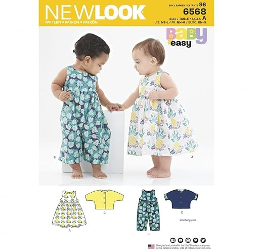 New Look Sewing Pattern 6568 Dungarees, Tops, Dresses A (NB-S-M-L)